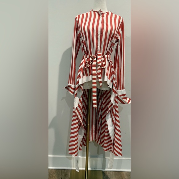Palmer / Harding Red and White Size 4 Striped Asimetrical Long Sleeve Blouse - Picture 1 of 13